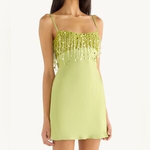 Asta Resort Lime Sequin Dress Yasmin Hand Beaded Mini Dress Chartreuse sequin